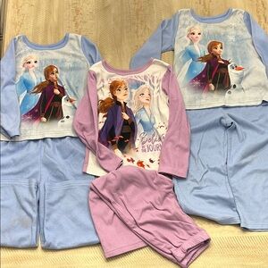 3 Frozen Pajama Sets in Blue and Purple with Long Sleeves and Character Prints